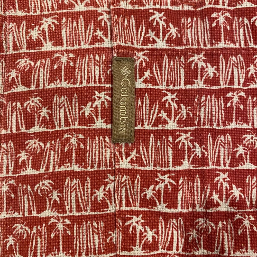 Columbia Mens Large Palm Tree Surfboard Tropical Button Down Shirt Orange AM7157 - Picture 2 of 10